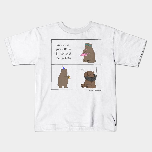 Three Fictional Characters Kids T-Shirt by Liz Climo